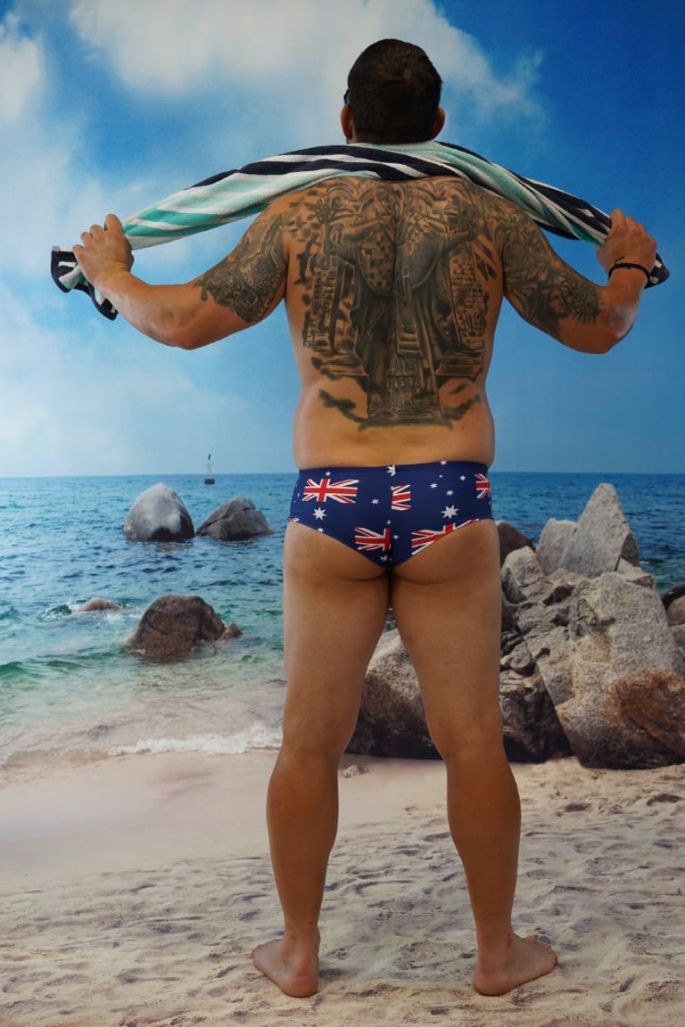 Aussie Flag Shaped Front Slim Mini Trunks