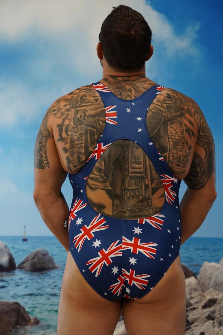 Aussie Flag Race Back Brazilian 3/4 Bum One Piece-Oz