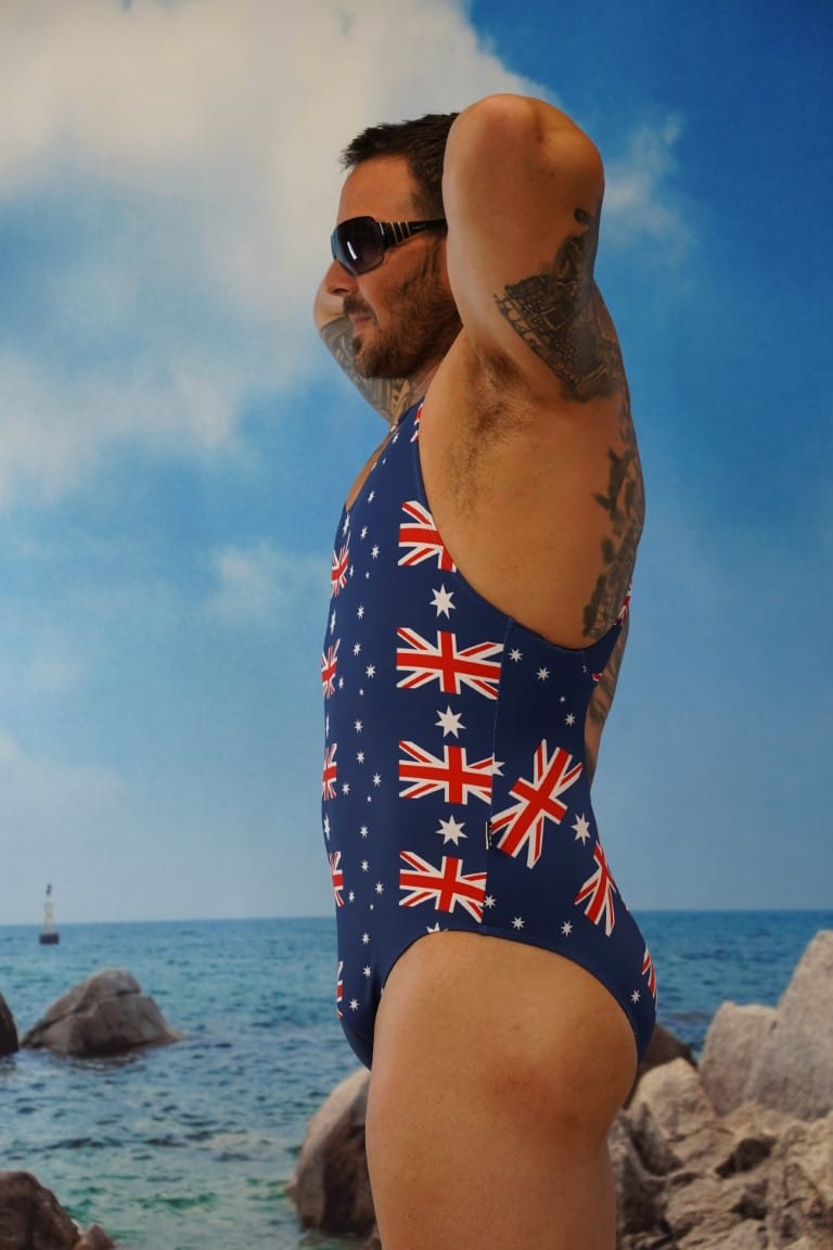 Aussie Flag Race Back Brazilian 3/4 Bum One Piece-Oz