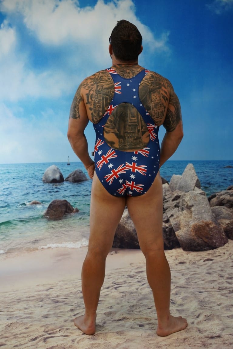 Aussie Flag Race Back Brazilian 3/4 Bum One Piece-Oz