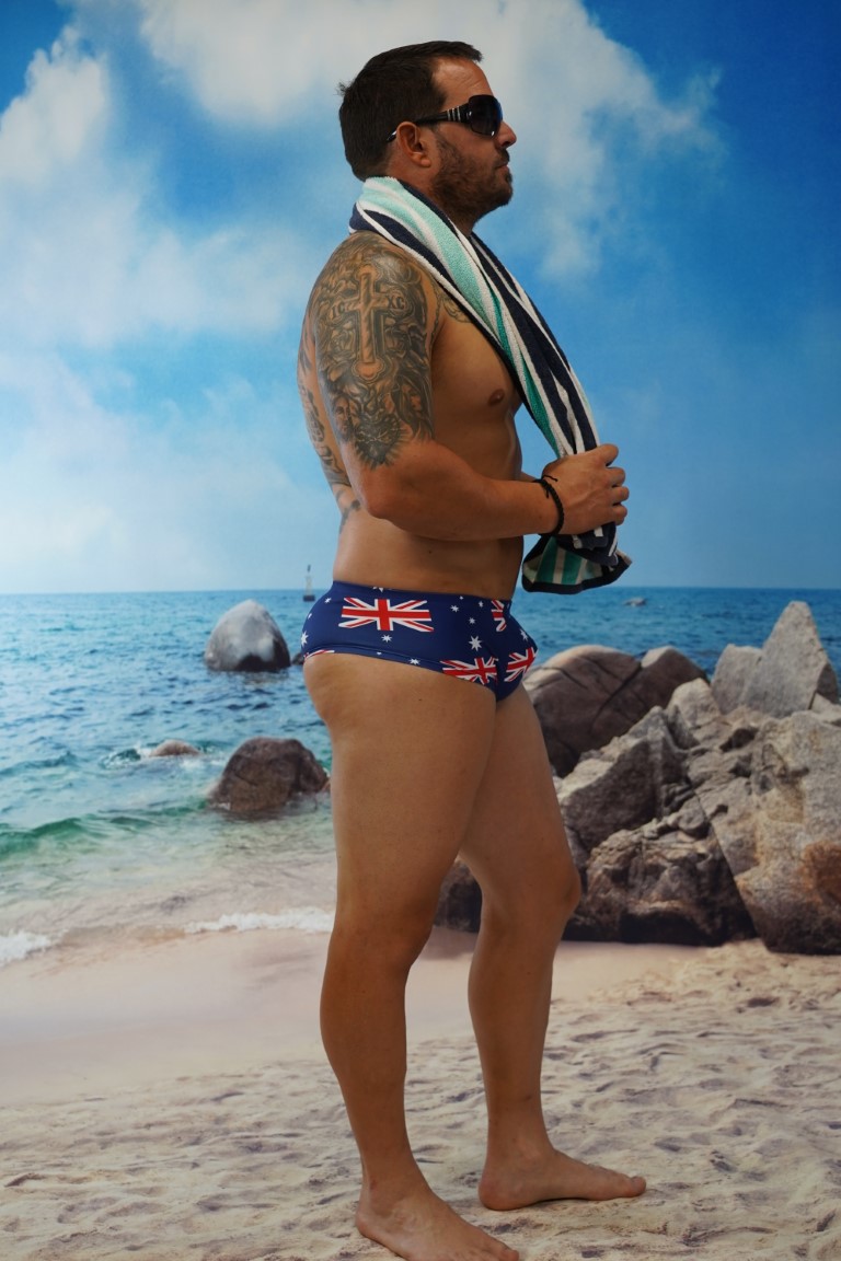 Aussie Flag Shaped Front Slim Mini Trunks