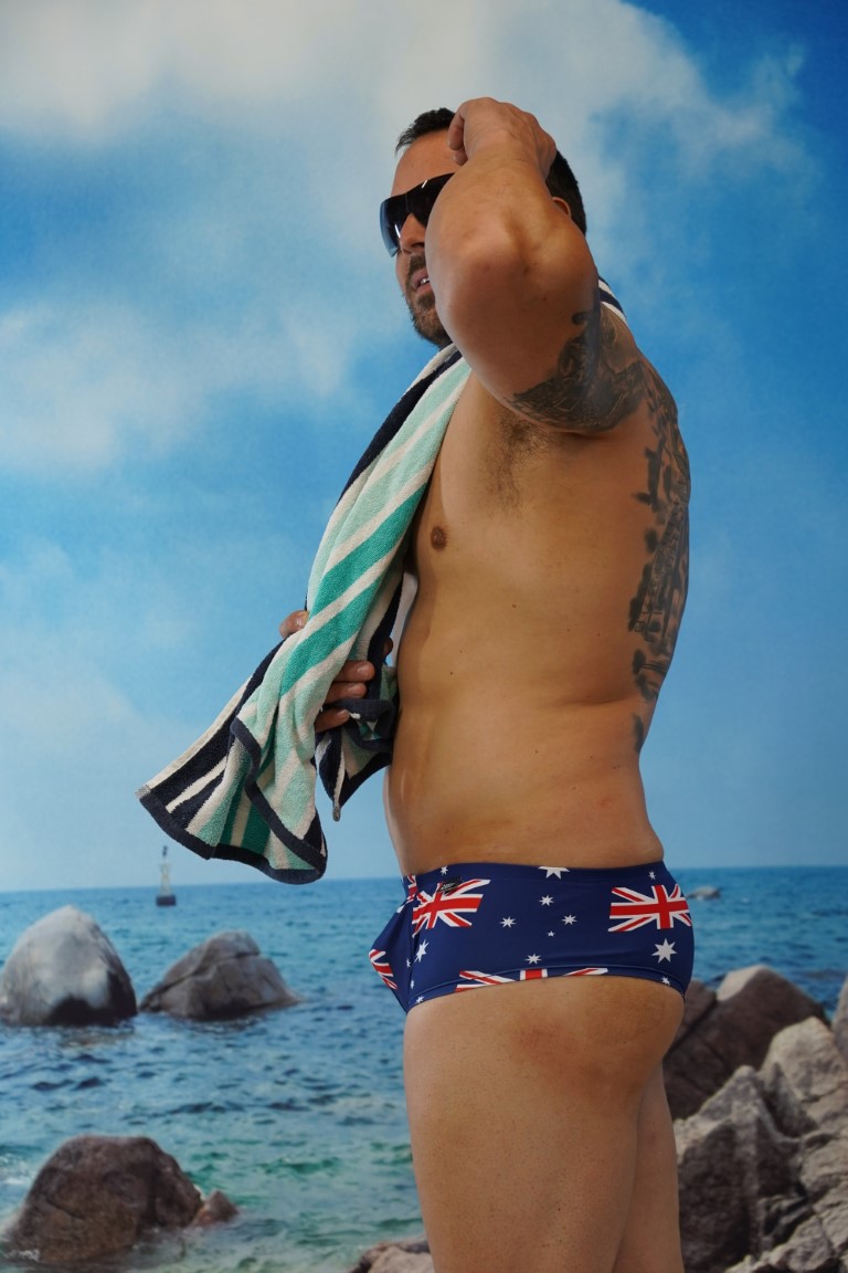 Aussie Flag Shaped Front Slim Mini Trunks