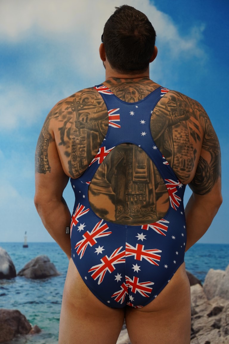 Aussie Flag Race Back Brazilian 3/4 Bum One Piece-Oz