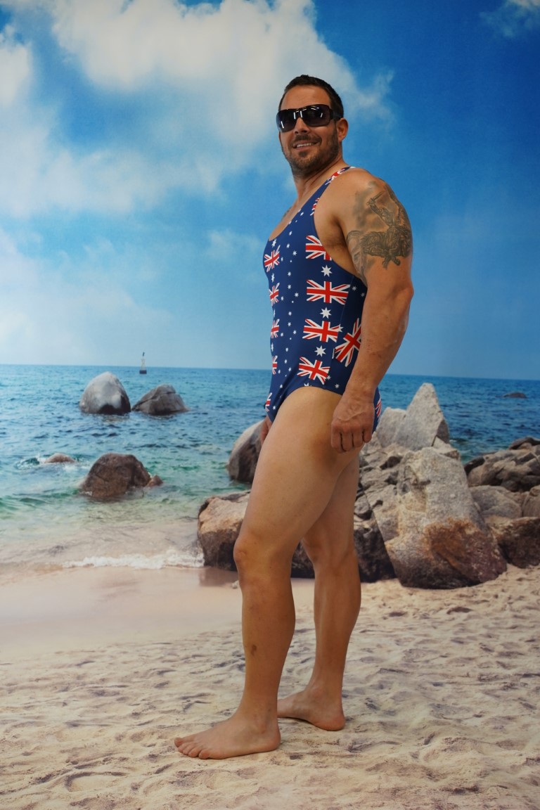 Aussie Flag Race Back Brazilian 3/4 Bum One Piece-Oz
