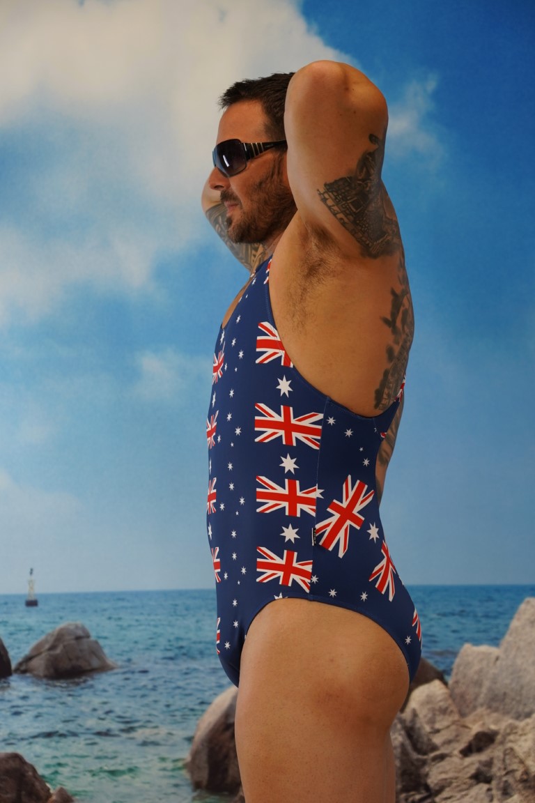 Aussie Flag Race Back Brazilian 3/4 Bum One Piece-Oz
